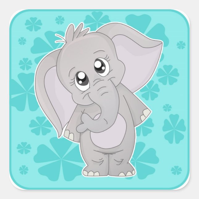 Sticker Carré Sticjer Eléphant Cute Carré (Devant)