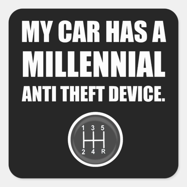 Sticker Carré Stick anti-vol Millennial Shift Funny (Devant)