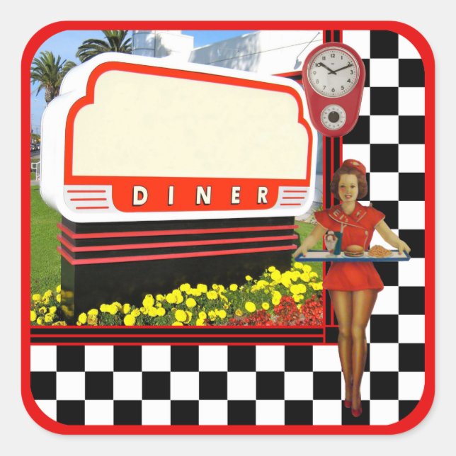 Sticker Carré Stick les années 50 Retro Diner Blank (Devant)