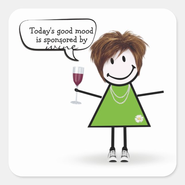 Sticker Carré Stick Party Girl with Red Wine (Devant)