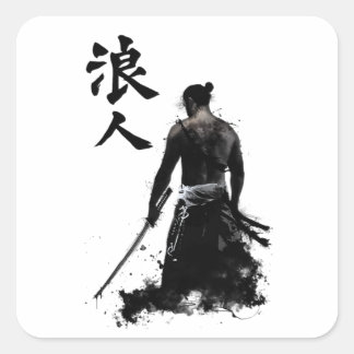 Sticker Carré "Sticker Samurai Warrior - Art Japonais d'encre Vi