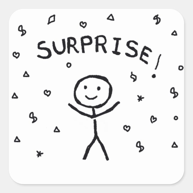 Sticker Carré Stickman - Surprise ! (Devant)
