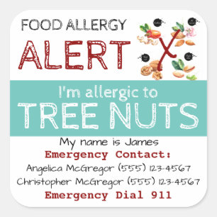 Sticker Carré Sticleur d'allergie alimentaire de noix d'arbre Tu