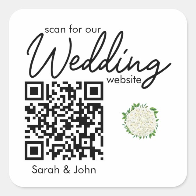 Sticker Carré Sticleur de code QR simple Mariage Hydrangea (Devant)