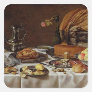 Sticker Carré Still Life with a Peacock Pie, 1627