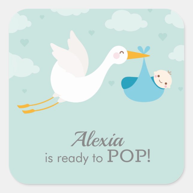 Sticker Carré Stork Nuages Blue Boy Baby shower Bundle (Devant)