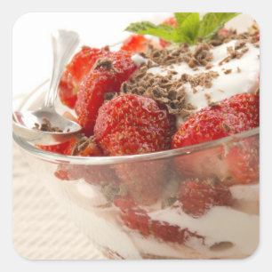 Sticker Carré Strawberry Dessert With Fresh Yogurt