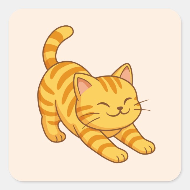 Sticker Carré Stretching Orange Tabby Cat Beige (Devant)