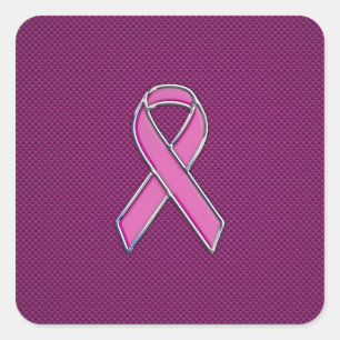 Sticker Carré Style Chrome Pink Ribbon Sensibilisation Fibre de 