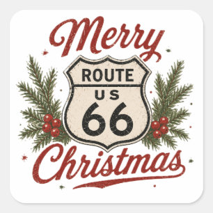 Sticker Carré Style d'autocollant de Noël Route 66 Classique