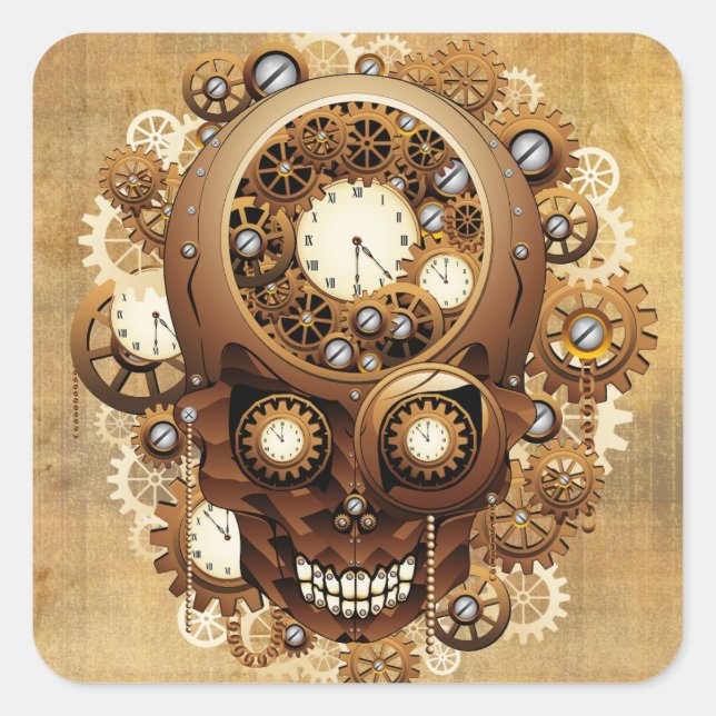 Sticker Carré Style gothique crâne vapeur (Devant)