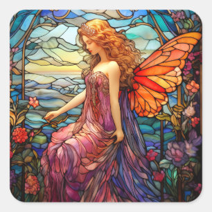 Sticker Carré Style Tiffany Vitrail Verre magique Fée