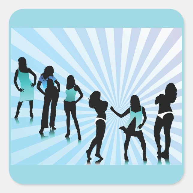 Sticker Carré Stylish Women Silhouettes Teal Blue Fashion (Devant)