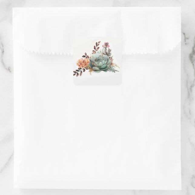 Sticker Carré Succulente verte et pêche (Sac)