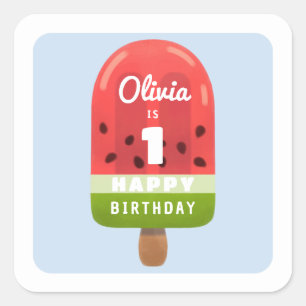 Sticker Carré Sucette de melon mignonne Joyeux Anniversaire