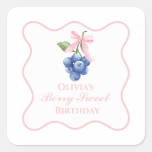 Sticker Carré Sucré aux myrtilles Coquette anniversaire Rose Bow