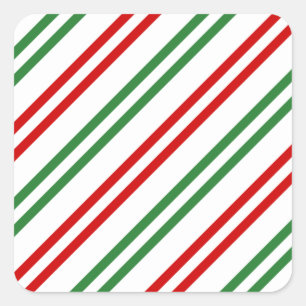 Sticker Carré Sucre de canne Noël rayures Rouge Vert
