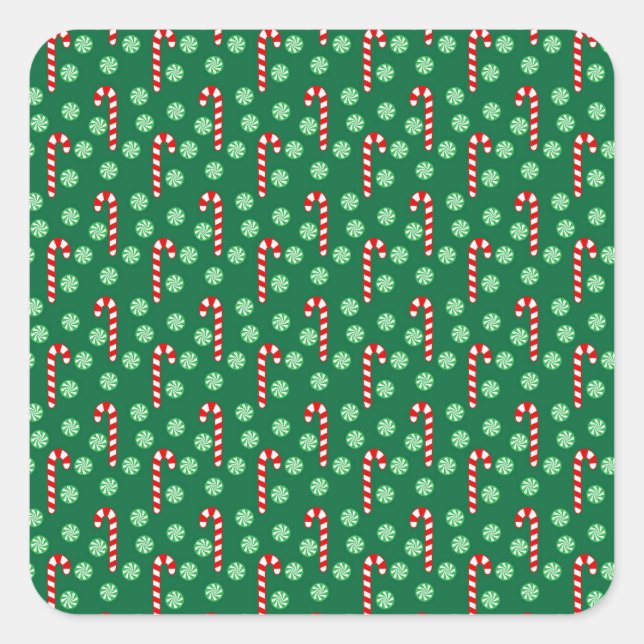Sticker Carré Sucre de canne rouge et vert Noël (Devant)