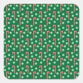 Sticker Carré Sucre de canne rouge et vert Noël