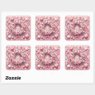 Sticker Carré Sucres de canne roses de Noël Balls Wreath