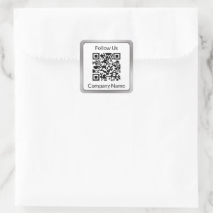 Sticker Carré Suivez-nous Black White Silver Nom commercial QRCo