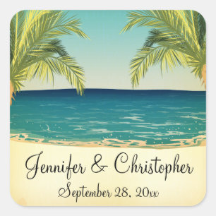 Sticker Carré Summer Beach et Palm Trees Mariage