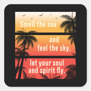 Sticker Carré Summer Beach Vacances Surf Cool Mer Soleil Drôle C