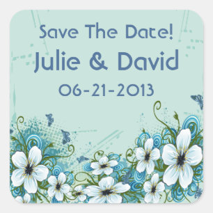 Sticker Carré Summer Blue Floral & Butterflies Enregistrer La Da