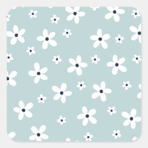 Sticker Carré Summer Boho Blue White Daisy Flowers
