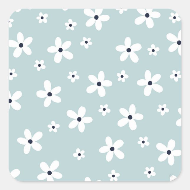 Sticker Carré Summer Boho Blue White Daisy Flowers (Devant)