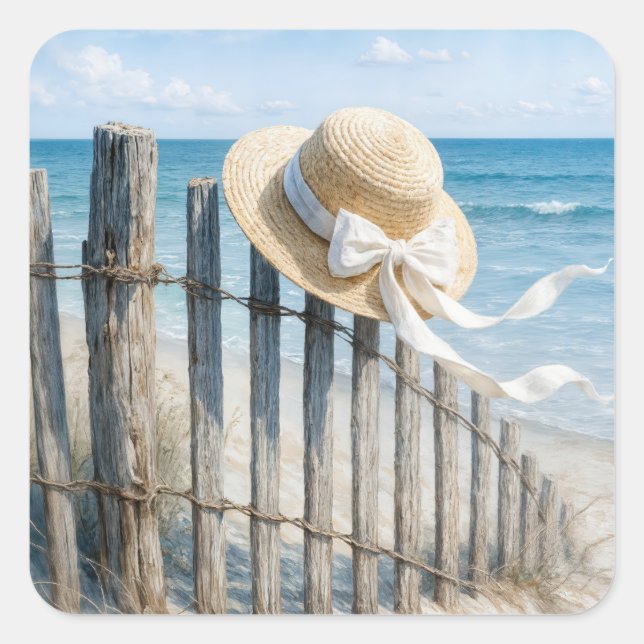 Sticker Carré Summer Straw Hat In Ocean Breeze (Devant)