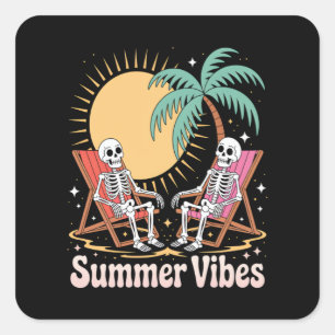 Sticker Carré Summer Vibes Skeleton Summer Vacances Plage