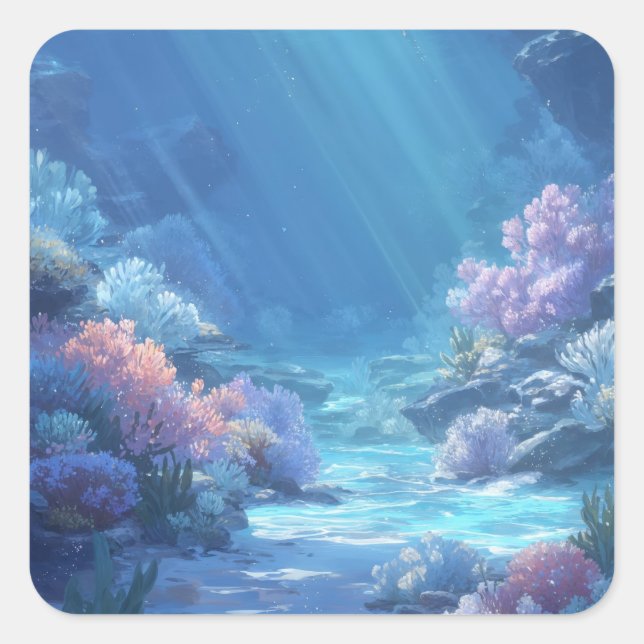 Sticker Carré Sun Drenched Underwater Coral Reef Sanctuary (Devant)
