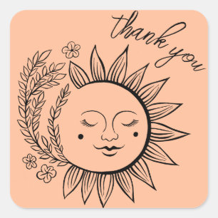 Sticker Carré Sun Floral Boho MERCI Élégant chic Peach Fuzz