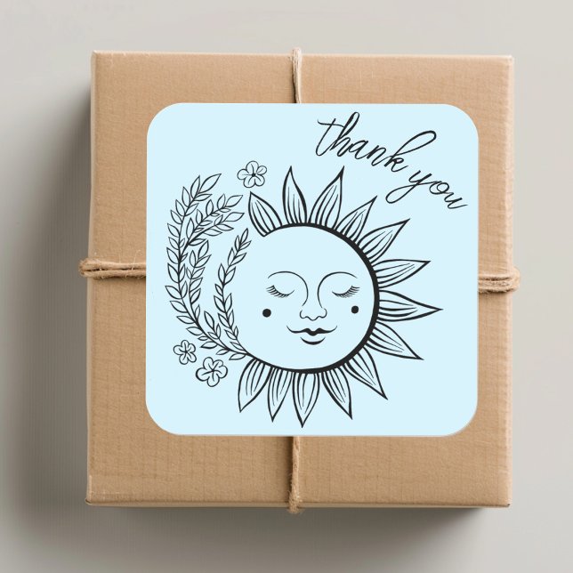 Sticker Carré Sun Floral Boho MERCI Élégant Pastel Chic (Sun Floral Boho THANK YOU Elegant Chic Pastel Square Sticker
)