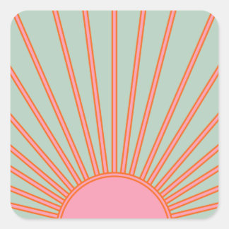 Sticker Carré Sun Sunrise Green And Pink Abstract Retro Sunshine