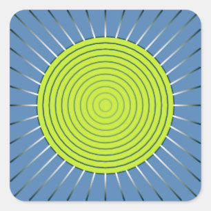 Sticker Carré Sunburst géométrique moderne - Lime et bleu Denim