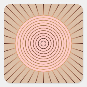 Sticker Carré Sunburst géométrique moderne - Peach et Tan