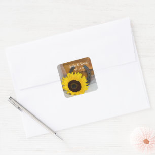 Sticker Carré Sunflower and Horseshoe Country Western Wedding