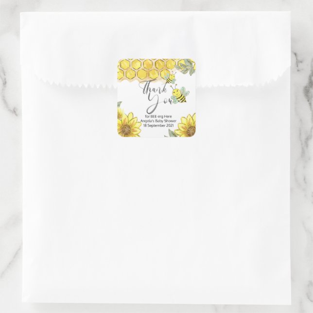 Sticker Carré Sunflower Bee Merci pour l'abeille ici (Sac)