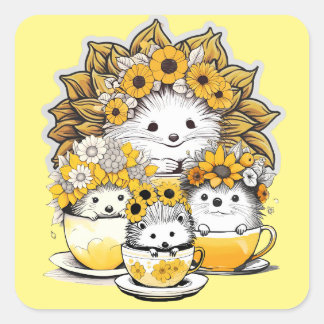 Sticker Carré Sunflower Crowns Hedgehog Pique-nique