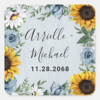 Sunflower Dusty Blue Country Rustic Roses Wedding