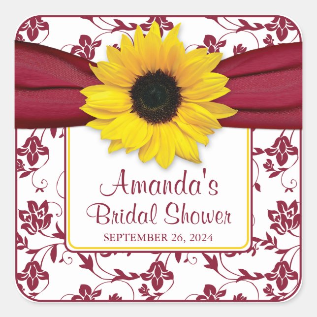 Sticker Carré Sunflower jaune Bourgogne Mariage personnalisé (Devant)