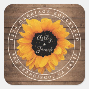 Sticker Carré Sunflower Rustic Grange Wood Mariage Adresse de re