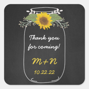 Sticker Carré Sunflowers Mason Jar merci mariage faveur