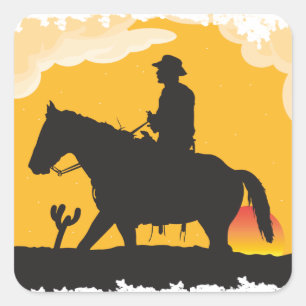 Sticker Carré Sunset Cowboy