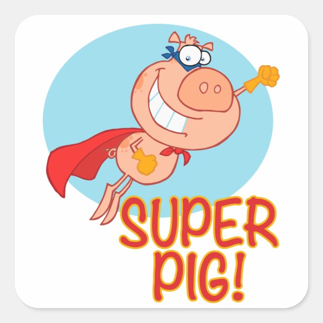 Sticker Carré super cochon super-héros cochon volant (Devant)