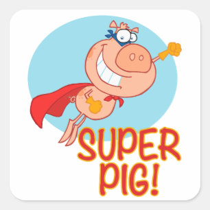 Sticker Carré super cochon super-héros cochon volant