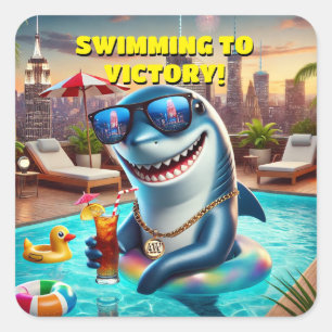 Sticker Carré Super Cool Shark portant des lunettes de soleil St