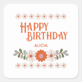 Sticker Carré Super Daisy Hippie Flora Leaf Joyeux anniversaire